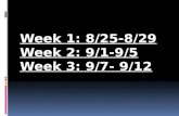Week 1: 8/25-8/29 Week 2: 9/1-9/5 Week 3: 9/7- 9/12
