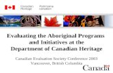 Evaluating the Aboriginal Programs  and Initiatives at the Department of Canadian Heritage