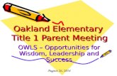Oakland Elementary  Title 1 Parent Meeting