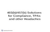 403(b)/457(b) Solutions  for Compliance, TPAs  and other Headaches