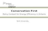 Conservation First Policy Context for Energy Efficiency in Ontario