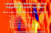 Large-scale dynamos at low magnetic Prandtl numbers