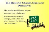 §1.5 Rates Of Change, Slope and Derivatives