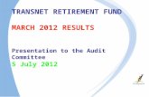 TRANSNET RETIREMENT FUND  MARCH 2012 RESULTS  Presentation to the Audit Committee 5 July 2012