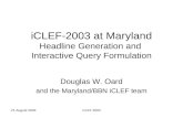 iCLEF-2003 at Maryland Headline Generation and  Interactive Query Formulation