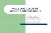WELCOME TO SIXTH  GRADE PARENTS’ NIGHT