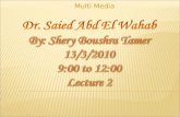 Dr. Saied Abd El Wahab By: Shery Boushra Tamer 13/3/2010 9:00 to 12:00 Lecture  2