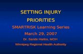SETTING INJURY PRIORITIES SMARTRISK Learning Series March 29, 2007 Dr. Sande Harlos, MOH