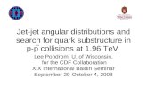 Jet-jet angular distributions and search for quark substructure in p-p collisions at 1.96 TeV