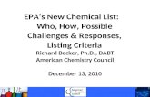 EPA’s New Chemical List:    Who, How, Possible Challenges & Responses, Listing Criteria