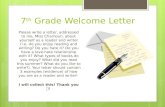7 th  Grade Welcome Letter