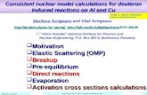 Consistent nuclear model calculations for deuteron induced reactions on Al and Cu