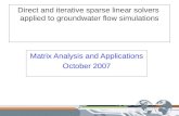Direct and iterative sparse linear solvers  applied to groundwater flow simulations