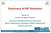 Summary of RF Sessions Derun Li Center for Beam Physics Lawrence Berkeley National Laboratory