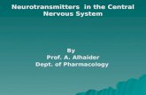 Neurotransmitter s   in the Central Nervous System By   Prof. A. Alhaider Dept. of Pharmacology