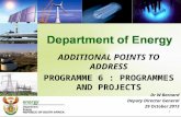 ADDITIONAL POINTS TO ADDRESS PROGRAMME 6 : PROGRAMMES AND PROJECTS Dr W Barnard