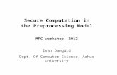 Secure Computation in the Preprocessing Model MPC workshop, 2012 Ivan Damgård