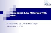 Cataloging Law Materials with RDA