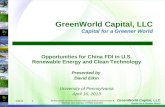 Opportunities for China FDI in U.S. Renewable Energy and Clean Technology Presented by
