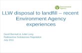LLW disposal to landfill – recent  Environment Agency experiences