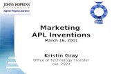 Marketing  APL Inventions March 16, 2001 Kristin Gray Office of Technology Transfer ext. 7927