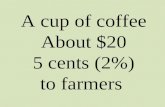 A cup of coffee About $20 5 cents (2%) to farmers