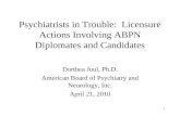 Psychiatrists in Trouble:  Licensure Actions Involving ABPN Diplomates and Candidates