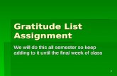 Gratitude List  Assignment