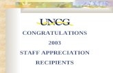 CONGRATULATIONS 2003 STAFF APPRECIATION RECIPIENTS