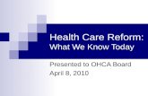Health Care Reform: What We Know Today