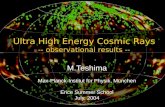 Ultra High Energy Cosmic Rays -- observational results --