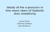Study of the s-process in low mass stars of Galactic disc metallicity