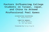 Factors Influencing College Students in Taiwan, Japan, and China to Attend Professional Pool Games