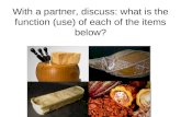 With a partner, discuss: what is the function (use) of each of the items below?