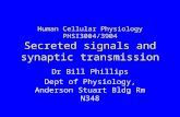 Human Cellular Physiology PHSI3004/3904 Secreted signals and synaptic transmission