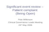 Significant event review – Patient complaint  (Being Open)