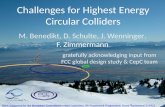 Challenges for Highest Energy Circular Colliders