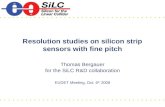 Resolution studies on silicon strip sensors with fine pitch