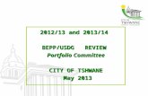 2012/13 and 2013/14  BEPP/USDG   REVIEW  Portfolio Committee CITY OF TSHWANE  May 2013