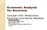 Economic Analysis  for Business Session XVII: Production Function and Factor Markets