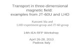 Transport in three-dimensional magnetic field:  examples from JT-60U and LHD