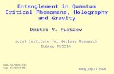 Entanglement in Quantum Critical Phenomena, Holography and Gravity