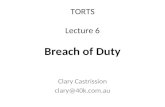 TORTS Lecture 6 Breach of Duty