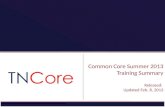 Common Core Summer 2013  Training Summary Released:  Updated Feb. 8 ,  2013