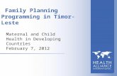 Family Planning Programming in Timor-Leste