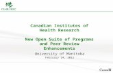 Canadian Institutes of Health Research New Open Suite of Programs and Peer Review Enhancements