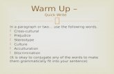 Warm Up –  Quick Write