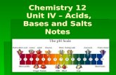 Chemistry 12  Unit IV – Acids, Bases and Salts  Notes