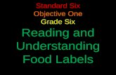 Standard Six Objective One Grade Six Reading  and Understanding Food Labels