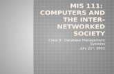 MIS 111:  Computers and the inter-networked society
